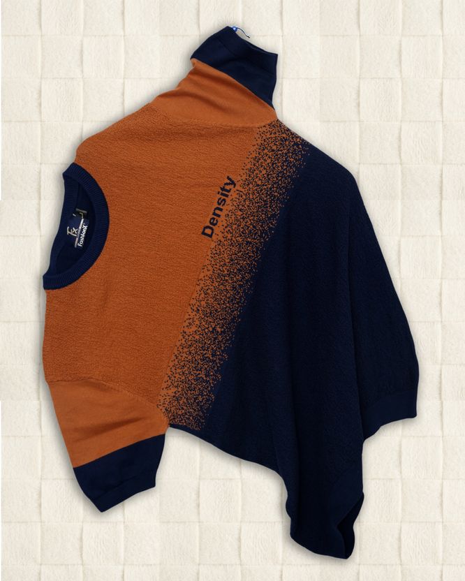 Fashionx Men Orange, Navy Blue Colorblock T-Shirt - Image 1