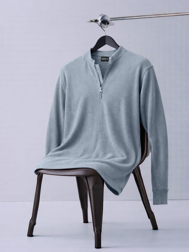 MANIAC Men Zip Neck Grey T-Shirt - Image 1