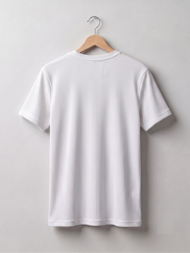 stylesmyth Men Beige, White Round Neck T-Shirt - Image 5