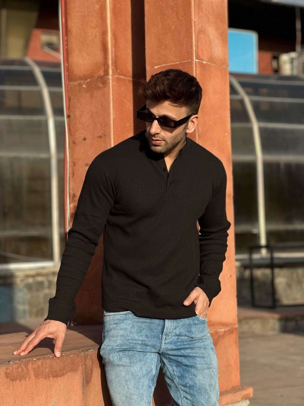 Gritstones Men Henley Neck Black T-Shirt - Image 7