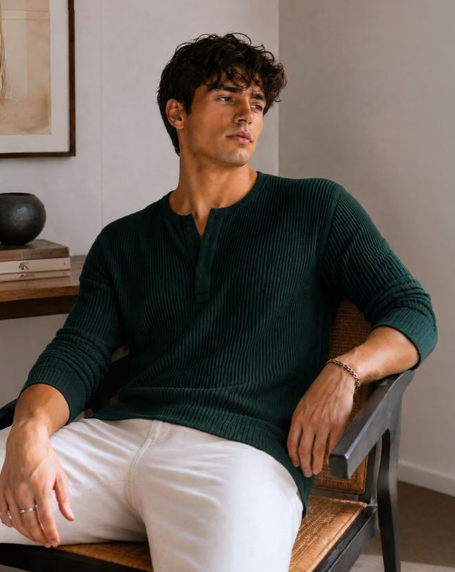 AUSK Solid Men Henley Neck Black T-Shirt - Image 7