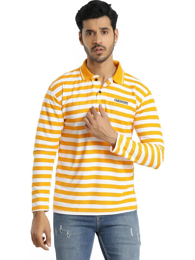 HOC Men Grey Striped Polo Neck T-Shirt - Image 9