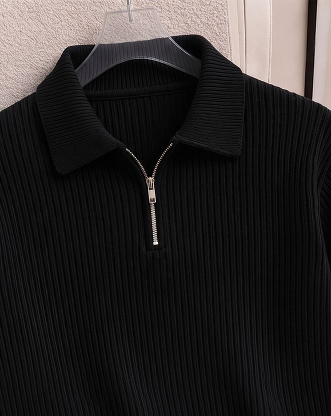 Flipkart SmartBuy Men Zip Neck Black T-Shirt - Image 4