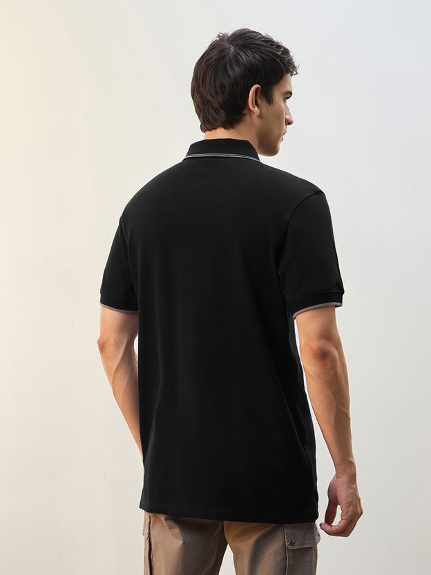 NOBERO Solid Men Polo Neck Black T-Shirt - Image 3