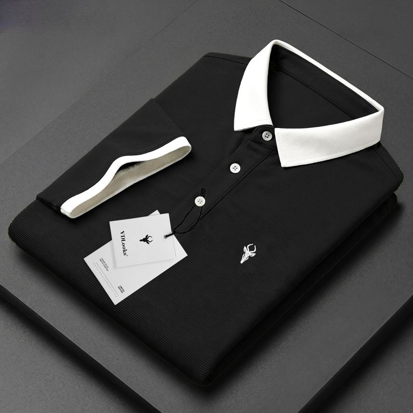 vdlooks Men Polo Neck Black T-Shirt - Image 1