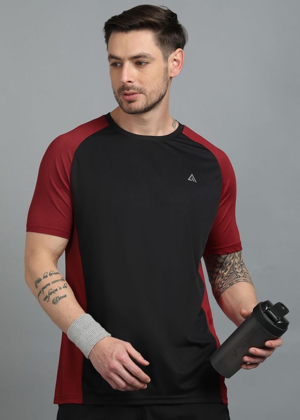 Adrenex Colorblock Men Round Neck Black, Maroon T-Shirt - Image 6