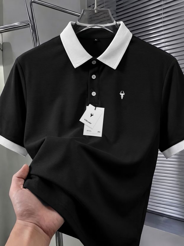 vdlooks Men Polo Neck Black T-Shirt - Image 4