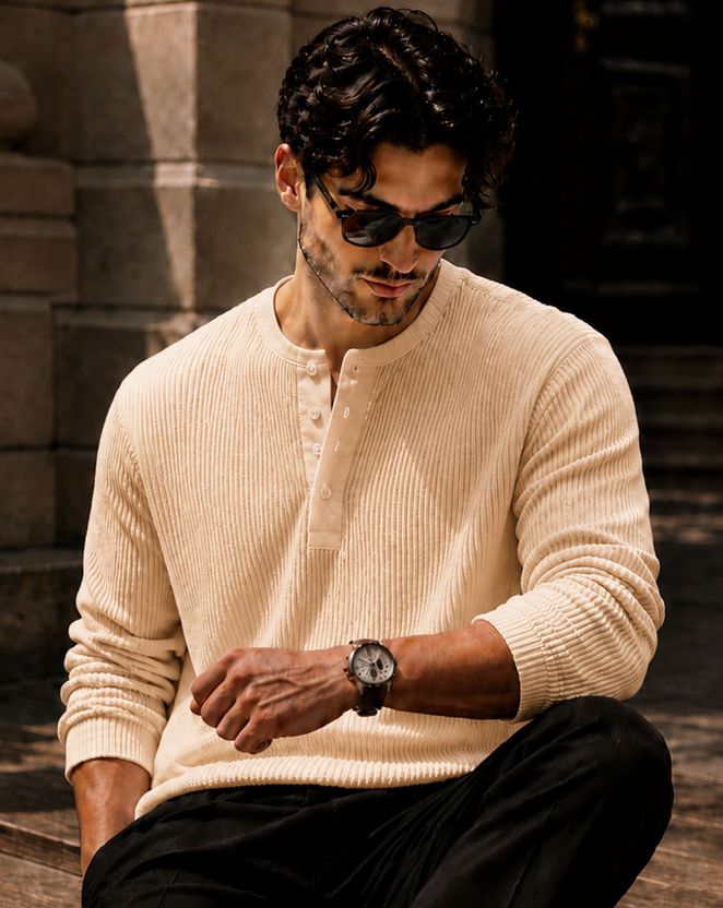 AUSK Solid Men Henley Neck Black T-Shirt - Image 5