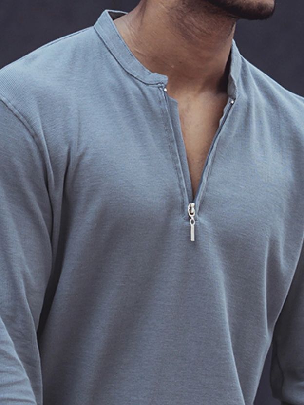 MANIAC Men Zip Neck Grey T-Shirt - Image 6