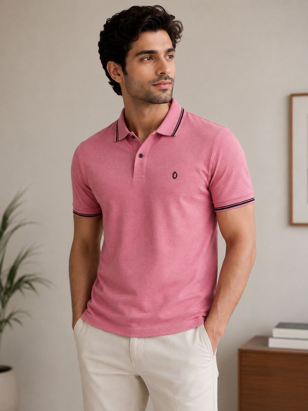 Dollar Men Pink Cotton Polo Neck T-Shirt - Image 1