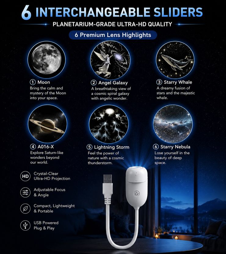 WALLINM Galaxy Projector Light 6 Slide USB - Image 2