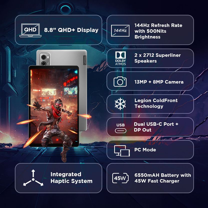 Lenovo Legion Tab 12 GB RAM 256 GB ROM 8.8 inch with Wi-Fi Only Gaming Qualcomm Snapdragon 8+ Gen 1 Tablet (Storm Grey) Price in India - Image 2