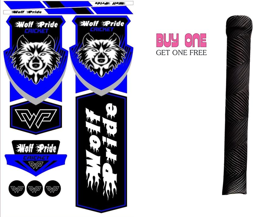 WOLF PRIDE WP Vinyl Cricket Bat Sticker Blue, Black - Image 1
