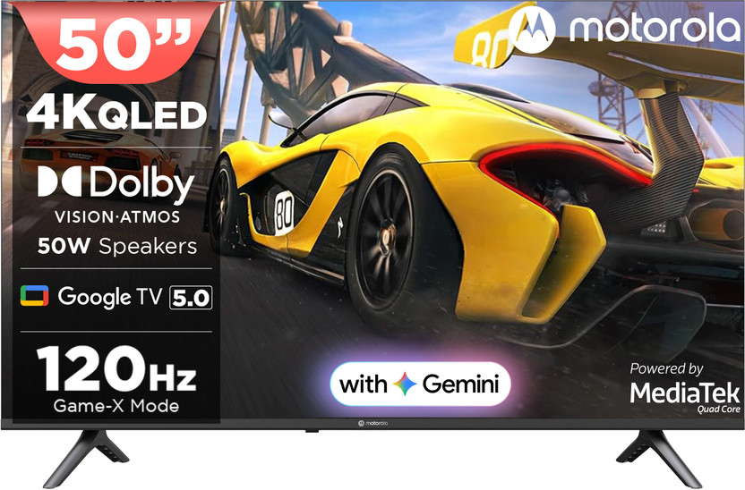 MOTOROLA 127 cm (50 inch) QLED Ultra HD (4K) Smart Google TV with 5.0 OS, 50 W speaker, 120Hz Game accelerator, and Dolby Atmos