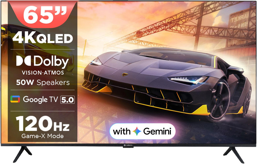 MOTOROLA 165 cm (65 inch) QLED Ultra HD (4K) Smart Google TV with 5.0 OS, 50 W speaker, 120Hz Game accelerator, and Dolby Atmos