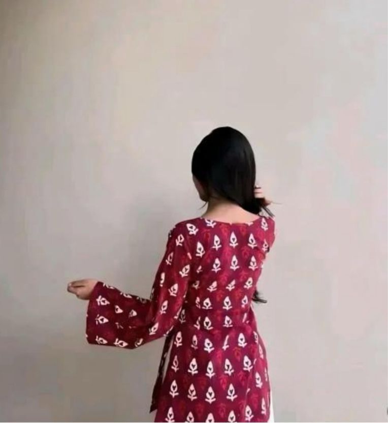 VAYRANI Women Maroon Floral Print Bell Sleeves Top - Image 2