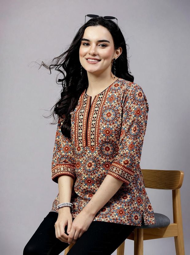 Da vastraagaar Women Brown Printed Top - Image 2