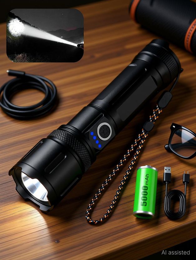 CRENTILA Rechargeable Zoomable Metal 5 Modes Flashlight - Image 1