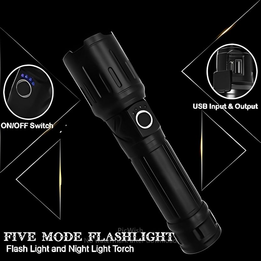 CRENTILA Rechargeable Zoomable Metal 5 Modes Flashlight - Image 5