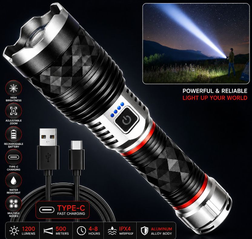 CRENTILA G85 Metal Zoomable 5 Mode Flashlight - Image 1