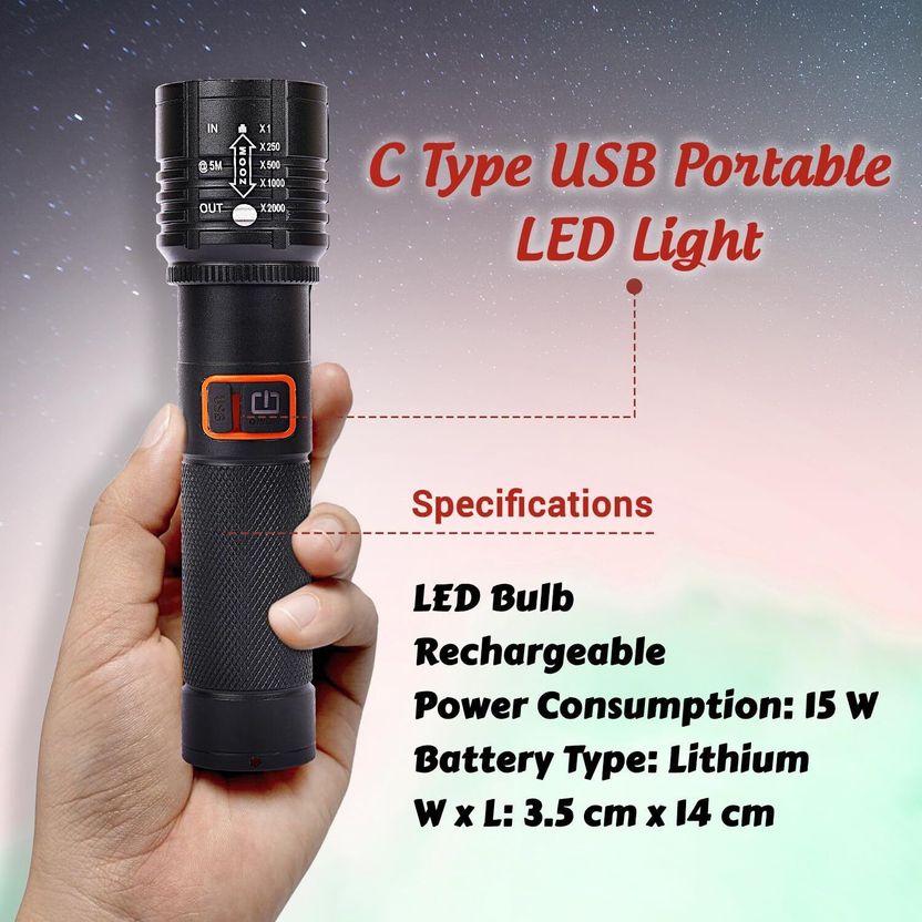 iDOLESHOP Zoomable LED Metal Torch 4 Modes - Image 7