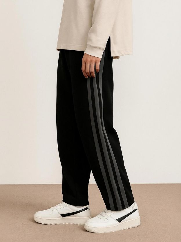 CULISH Men Striped Black Track Pants - Image 1