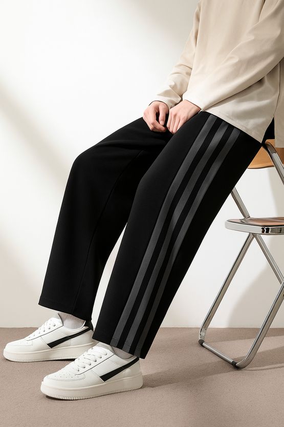 CULISH Men Striped Black Track Pants - Image 4
