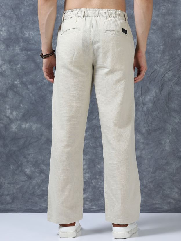 Roadster Men Relaxed Cream Pure Linen Trousers - Image 2