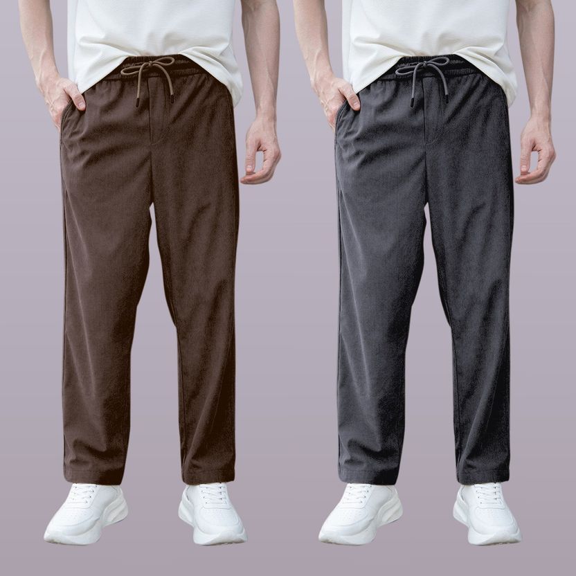 GIBBONTE Men Brown Grey Track Pants - Image 1