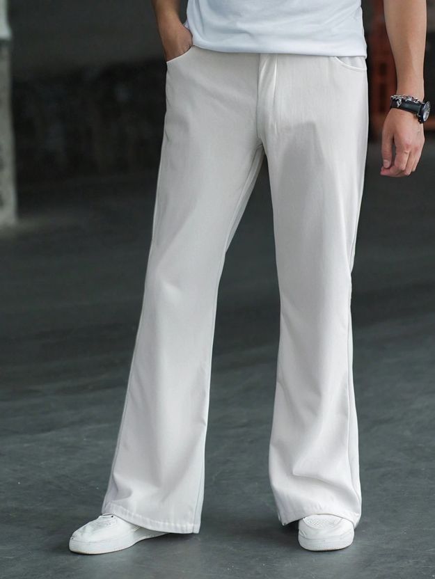 Plus91 Men White Lycra Blend Trousers - Image 1