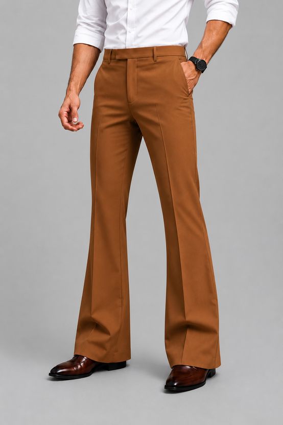 YGDEAL Flared Men Brown Trousers - Image 1
