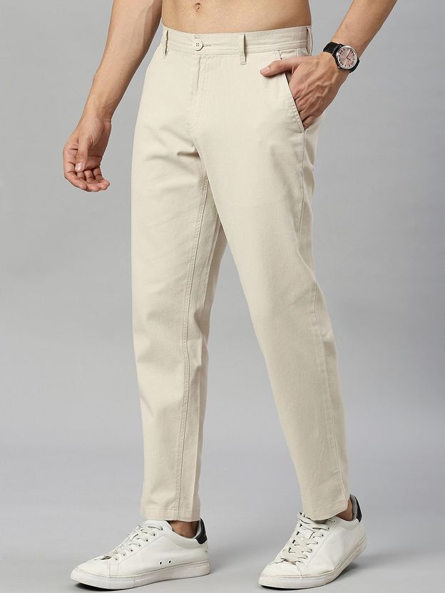 HERE&NOW Men Slim Fit Cream Trousers - Image 2