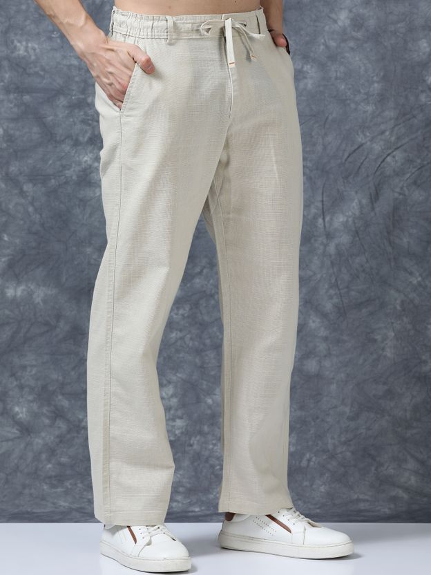 Roadster Men Relaxed Cream Pure Linen Trousers - Image 3