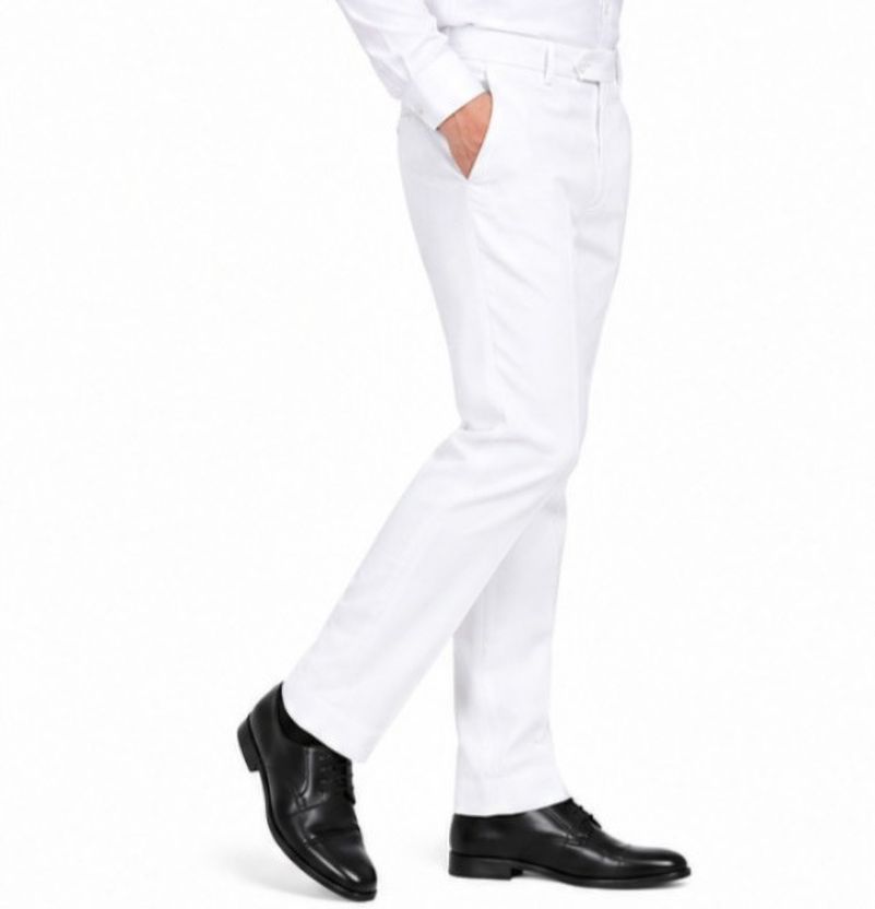 Surendra Men Straight Fit White Trousers - Image 3