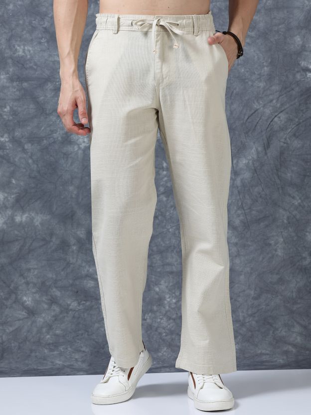 Roadster Men Relaxed Cream Pure Linen Trousers - Image 1
