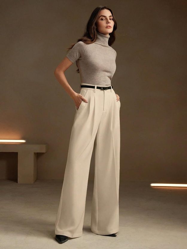 KOTTY Women Beige Viscose Rayon Trousers - Image 1