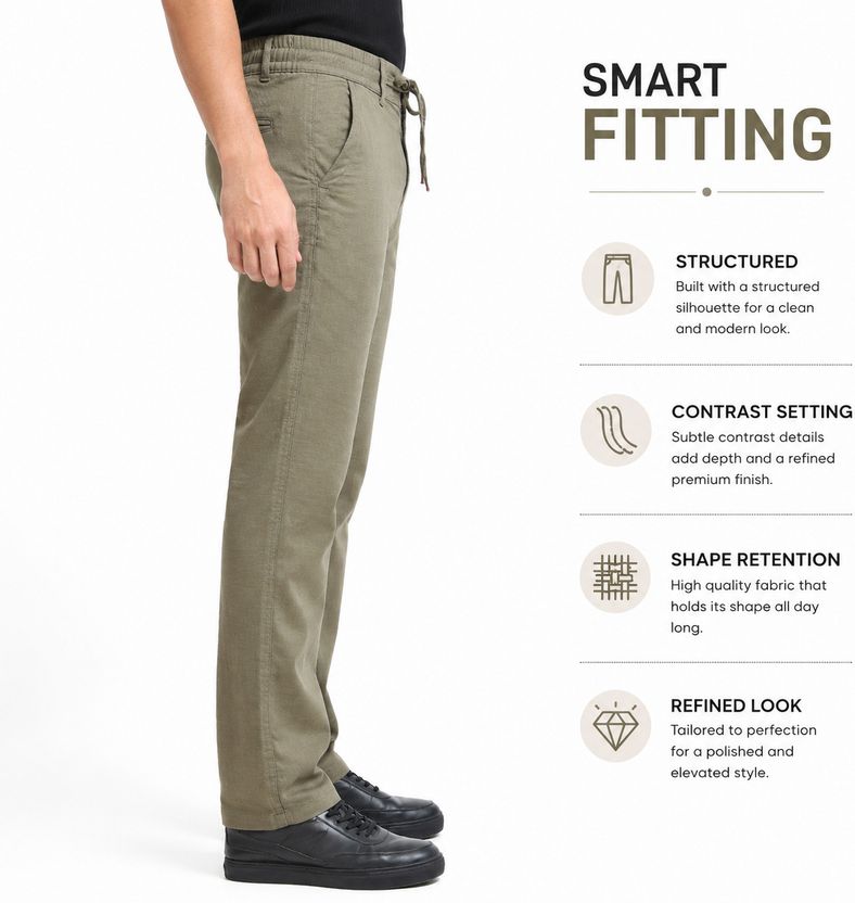 WHISQ Straight Fit Men Green Trousers - Image 2