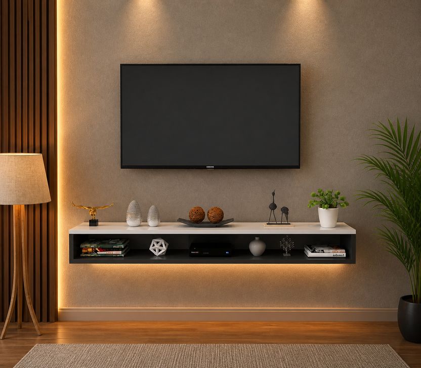 K K HANDICRAFTS Modern Wall Mounted TV Unit Shelf - Image 2
