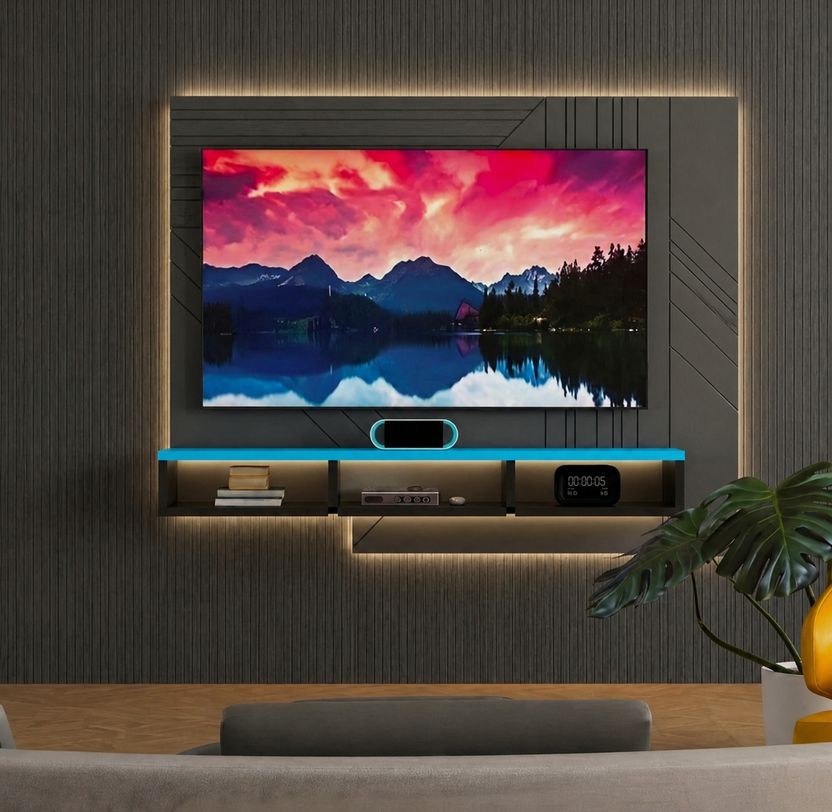 K K HANDICRAFTS Modern Wall Mounted TV Unit Shelf - Image 8