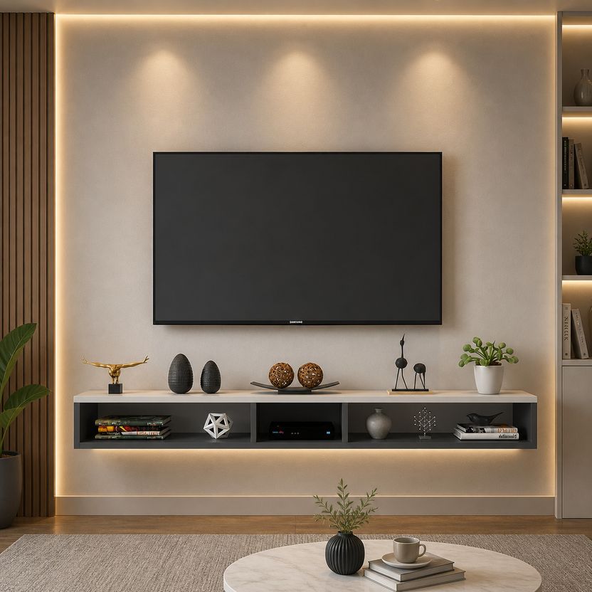 K K HANDICRAFTS Modern Wall Mounted TV Unit Shelf - Image 1