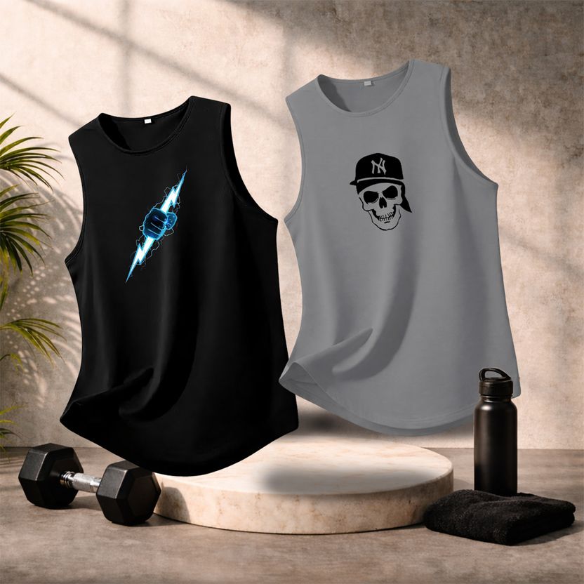 Boxman 2 Pack Men's Printed Round Neck Black T-Shirts Pack of 2 - Image 1
