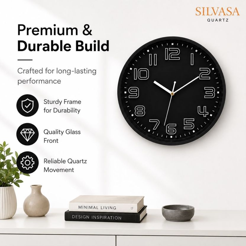 Silvasa 30cm Black Wall Clock - Image 5