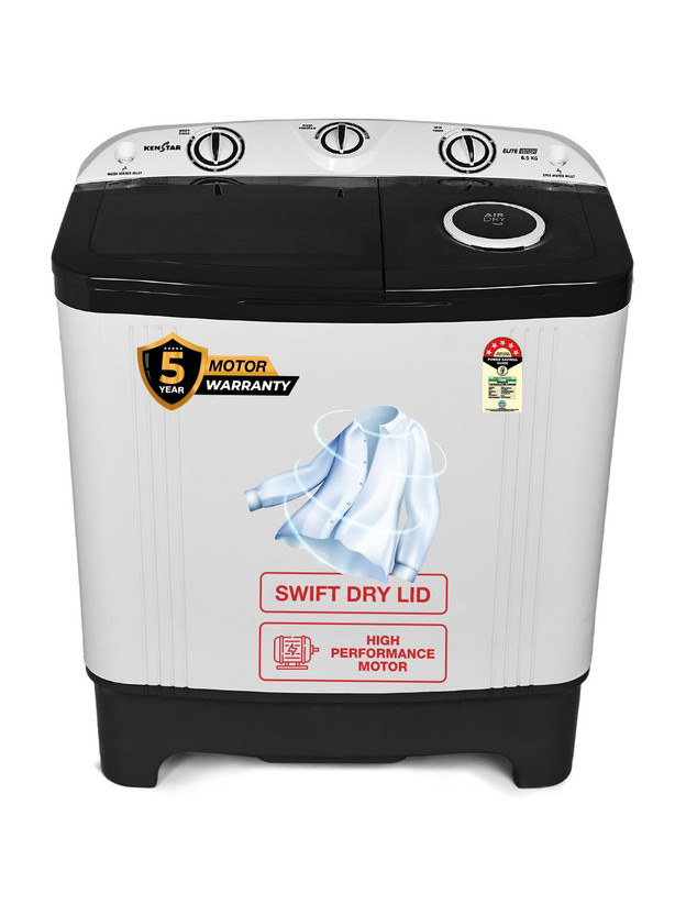 Kenstar 6.5 Kg Swift Dry Lid Semi Automatic Top Load Washing Machine White, Grey