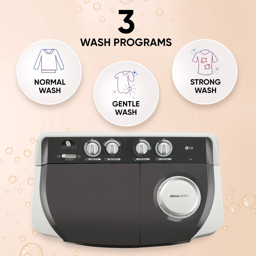 LG 7 kg Semi Automatic Top Load Washing Machine Grey - Image 3