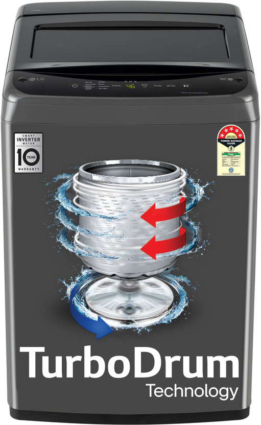 LG 7 kg 5 Star, Smart Inverter Technology, TurboDrum, Smart Diagnosis with Soft Closing Door Fully Automatic Top Load Washing Machine Black