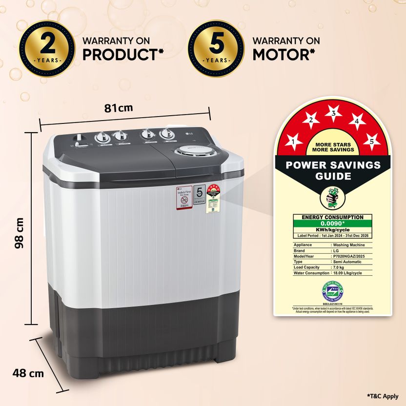 LG 7 kg Semi Automatic Top Load Washing Machine Grey - Image 4