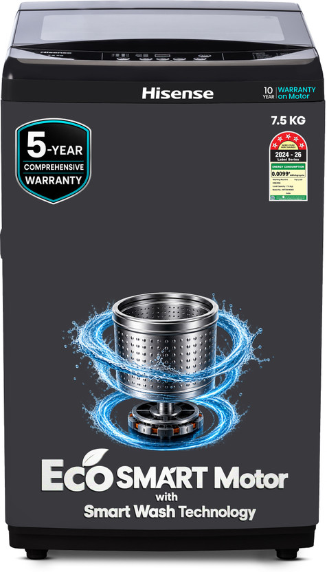 Hisense 7.5 kg Fully Automatic Top Load Washing Machine Black
