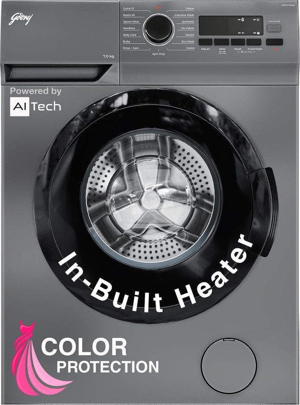Godrej 7 kg Fully Automatic Front Load Washing Machine with In-built Heater Silver