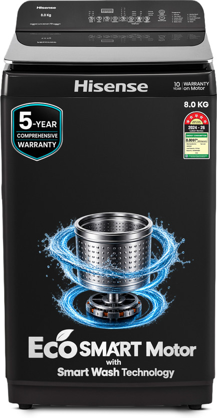 Hisense 8 kg Fully Automatic Top Load Washing Machine Black