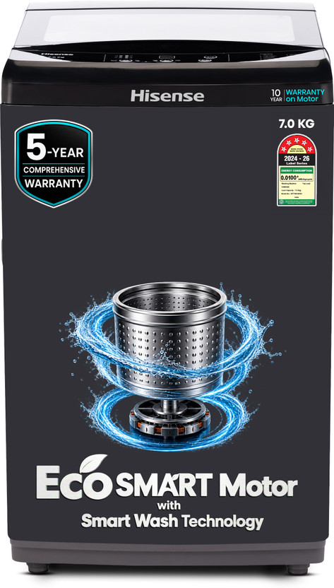 Hisense 7 kg Fully Automatic Top Load Washing Machine Black